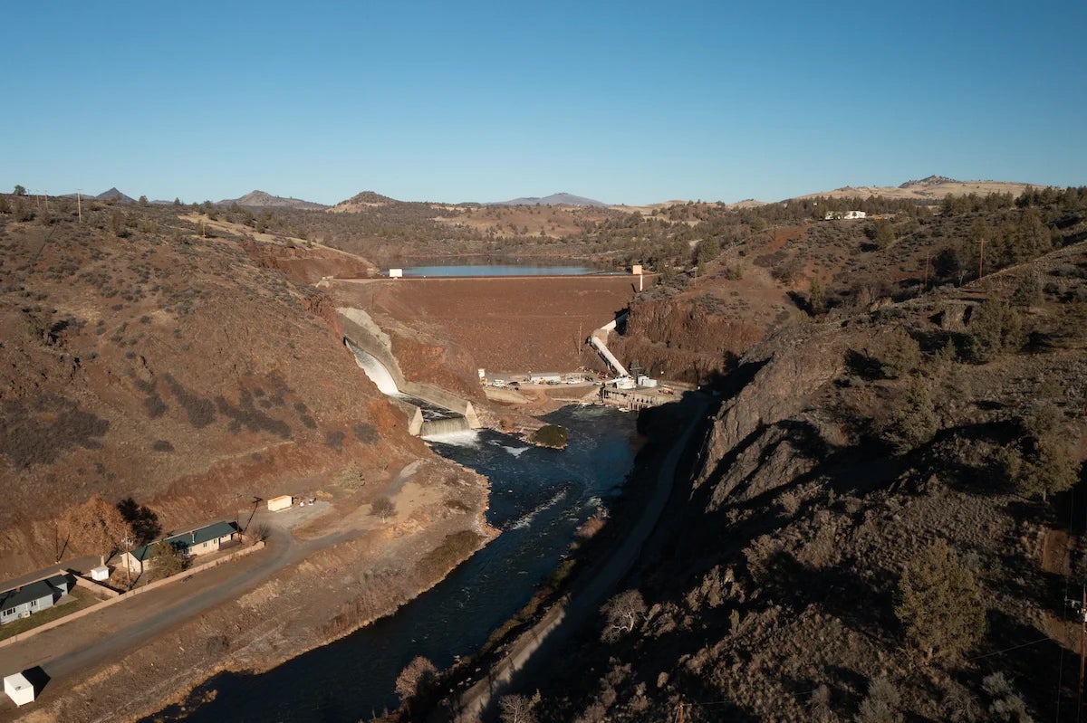 aerial view of a dam on the Klamath River