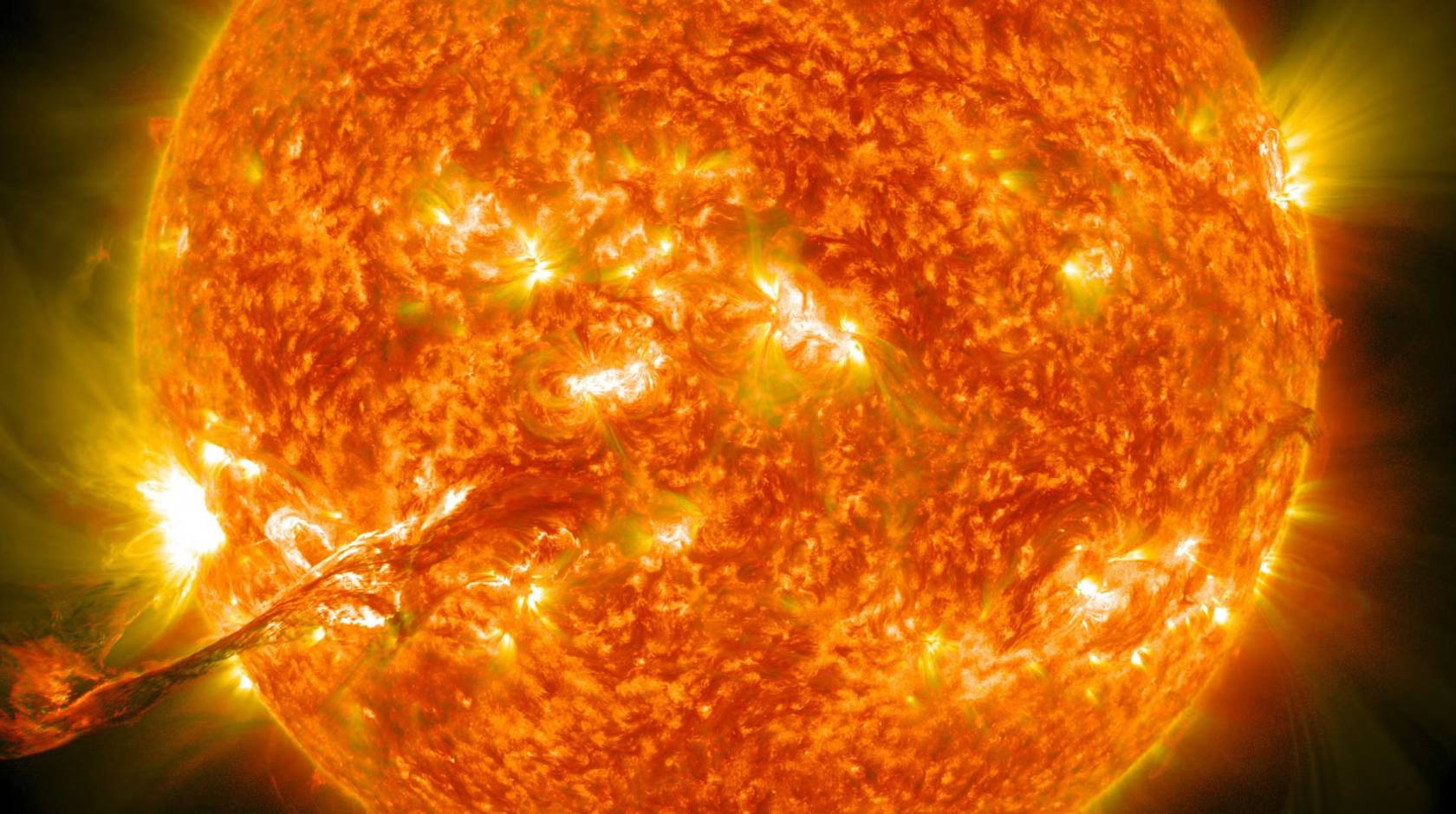 A coronal mass ejection shoots off from the sun.