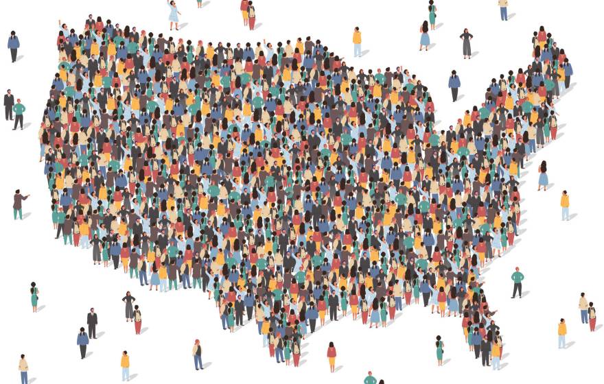 Map of the United States made up of illustrated human figures
